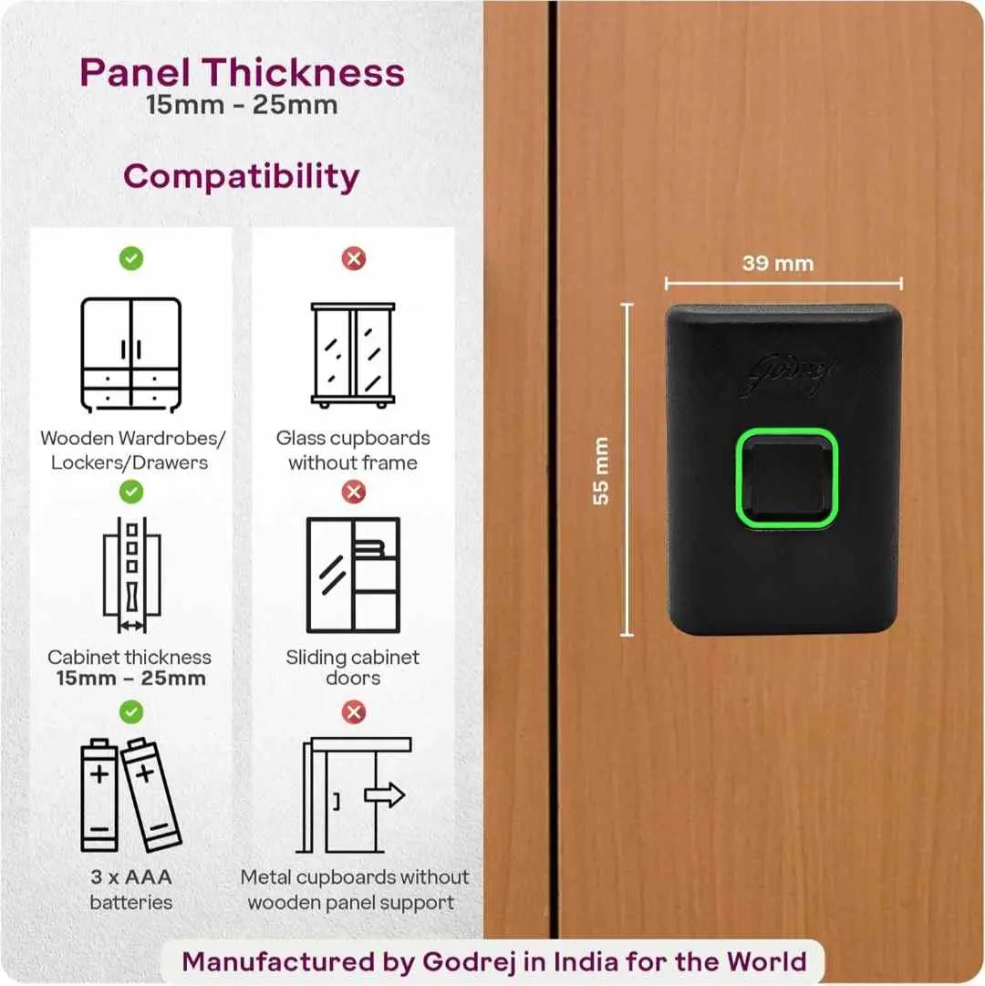 Godrej Smart Cabinet Lock Black Advantis Astron 9799 | Fingerprint, Bluetooth| Mobile App | Passage Mode |Digital Furniture Lock| 3 Yrs Warranty (3006)