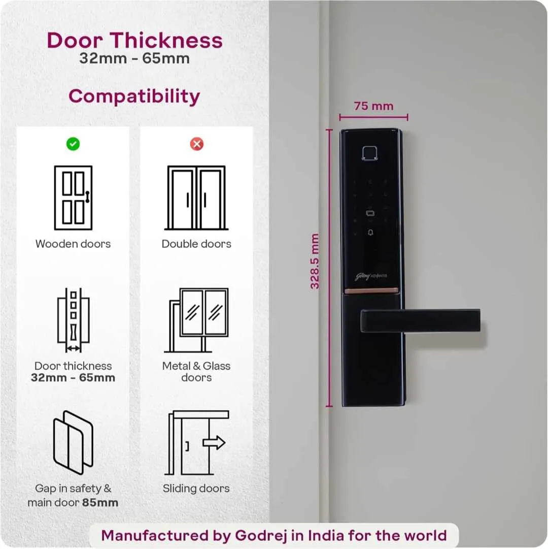 Godrej Advantis GSL D1 Smart Door Lock Black | 7-in-1 Digital Lock 4406 | WiFi, NFC, OTP Access, Bluetooth, Fingerprint, RFID, PIN, Key | VDP Compatible |3 Yrs Warranty | Free Installation (3
