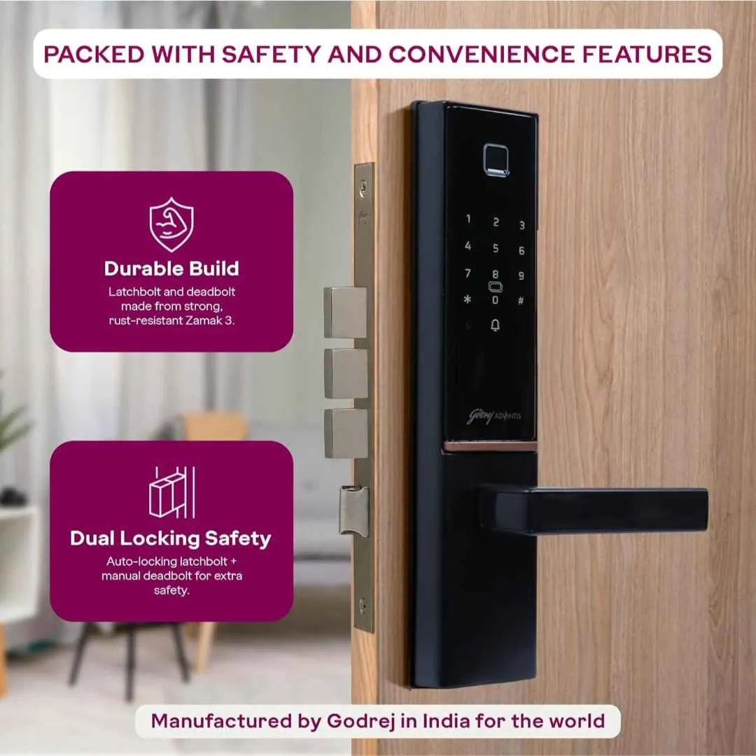 Godrej Advantis GSL D1 Smart Door Lock Black | 7-in-1 Digital Lock 4406 | WiFi, NFC, OTP Access, Bluetooth, Fingerprint, RFID, PIN, Key | VDP Compatible |3 Yrs Warranty | Free Installation (3