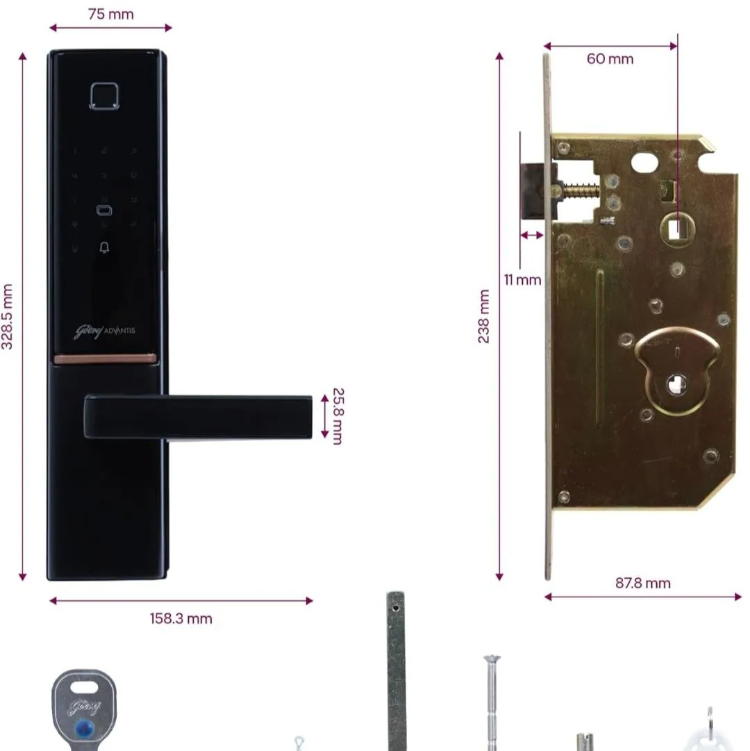 Godrej Advantis GSL D1 Smart Door Lock Black | 7-in-1 Digital Lock 4406 | WiFi, NFC, OTP Access, Bluetooth, Fingerprint, RFID, PIN, Key | VDP Compatible |3 Yrs Warranty | Free Installation (3