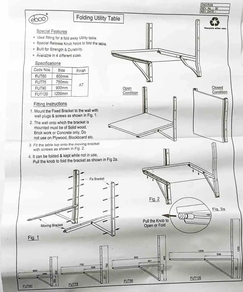 Ebco Folding Utility Dining Table Bracket Grey | size-2ft,2.5ft,3ft,4ft | FUT60/75/90/120 Heavy (2244)