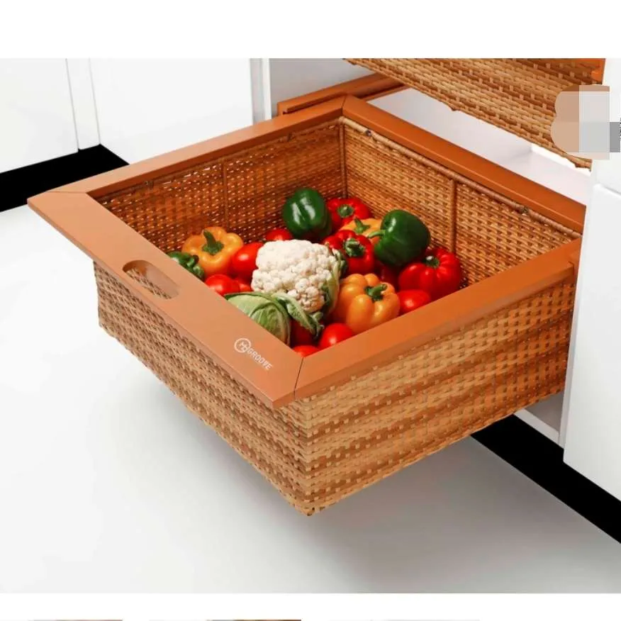 Wicker Basket PVC 450mm | 4", 6", 8" Height Options | Vegetable Basket | Italian Wooden Finish MH Groove | Premium (1666)