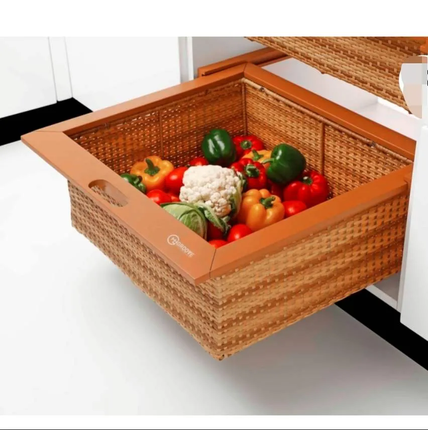 Wicker Basket PVC 450mm | 4", 6", 8" Height Options | Vegetable Basket | Italian Wooden Finish MH Groove | Premium (1666)