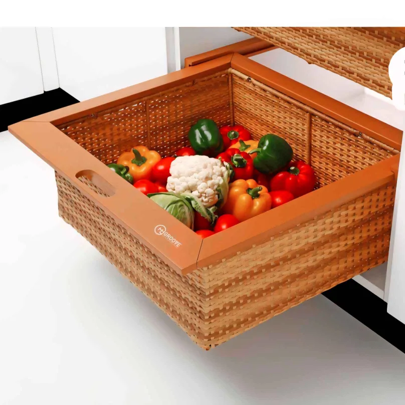 Wicker Basket PVC 450mm | 4", 6", 8" Height Options | Vegetable Basket | Italian Wooden Finish MH Groove | Premium (1666)