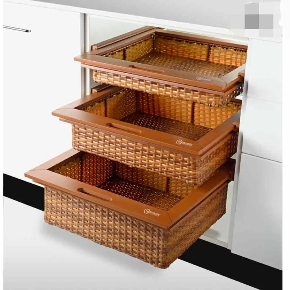 Wicker Basket PVC 450mm | 4", 6", 8" Height Options | Vegetable Basket | Italian Wooden Finish MH Groove | Premium (1666)