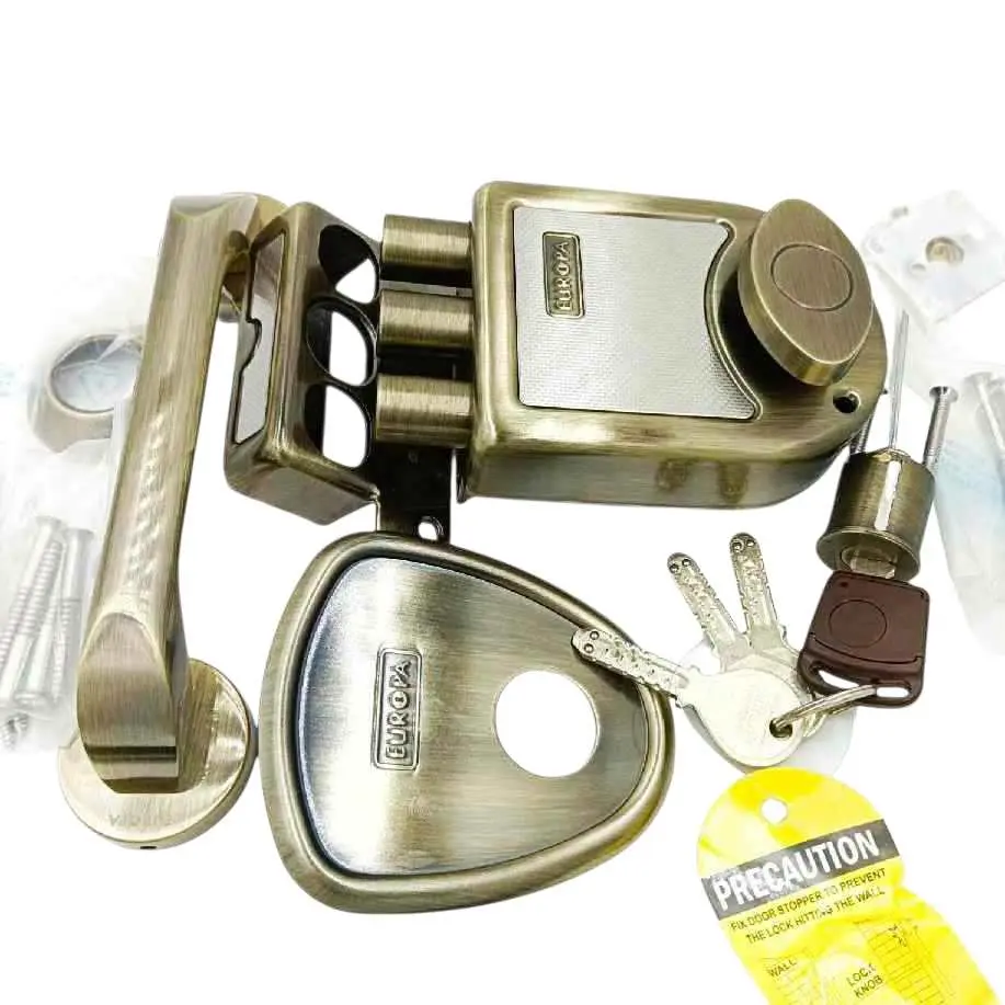 Europa T911AB Main Door Lock Tribolt with Free Handle | Antique Brass | Smart Plus Key | 15 Years Warranty (1010)