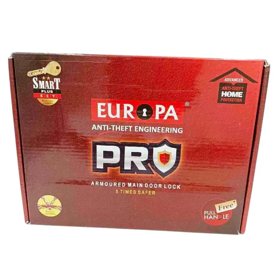 Europa T911AB Main Door Lock Tribolt with Free Handle | Antique Brass | Smart Plus Key | 15 Years Warranty (1010)