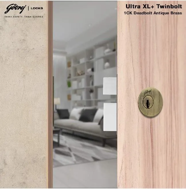 Godrej Ultra XL+ Twinbolt 1CK Deadbolt Maindoor Lock Antique Brass 6085AB | 5 years warrenty | Free Installation (1556)