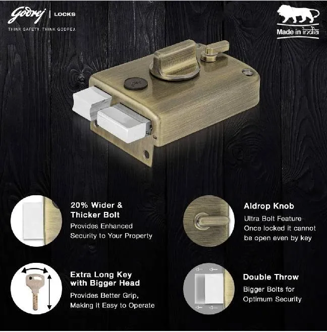 Godrej Ultra XL+ Twinbolt 1CK Deadbolt Maindoor Lock Antique Brass 6085AB | 5 years warrenty | Free Installation (1556)