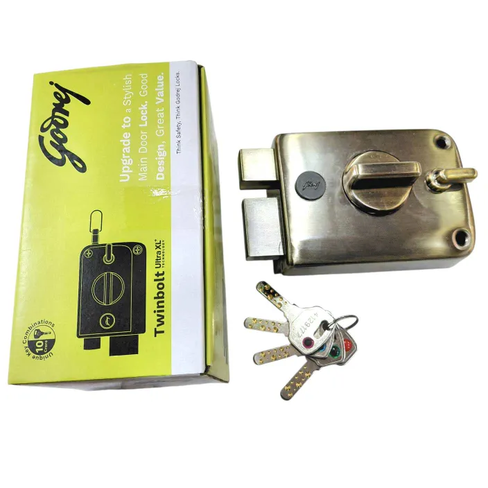 Godrej Ultra XL+ Twinbolt 1CK Deadbolt Maindoor Lock Antique Brass 6085AB | 5 years warrenty | Free Installation (1556)