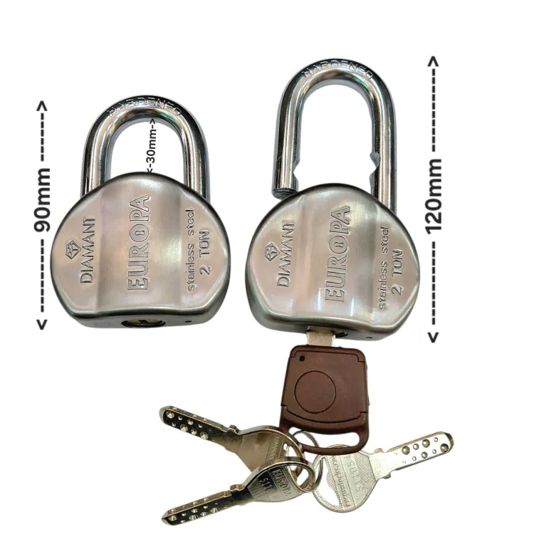 Europa Diamant Padlock L365SSTW 65mm | Satin Stainless Steel | Pack of 2pcs with Common Key | 15 Years Warranty (1107)