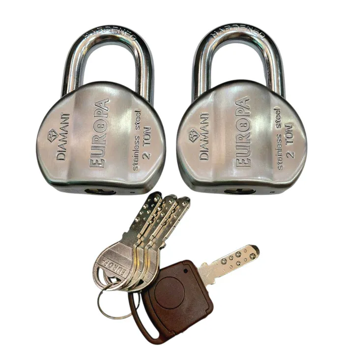 Europa Diamant Padlock L365SSTW 65mm | Satin Stainless Steel | Pack of 2pcs with Common Key | 15 Years Warranty (1107)