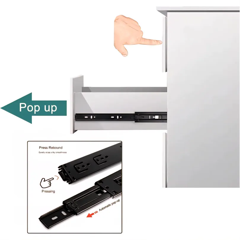 Hepo by Hettich Push to Open Drawer Channel Zinc finish | 14",16",18",20" | Telescopic  Slides 45kg Capacity Heavy(1991)