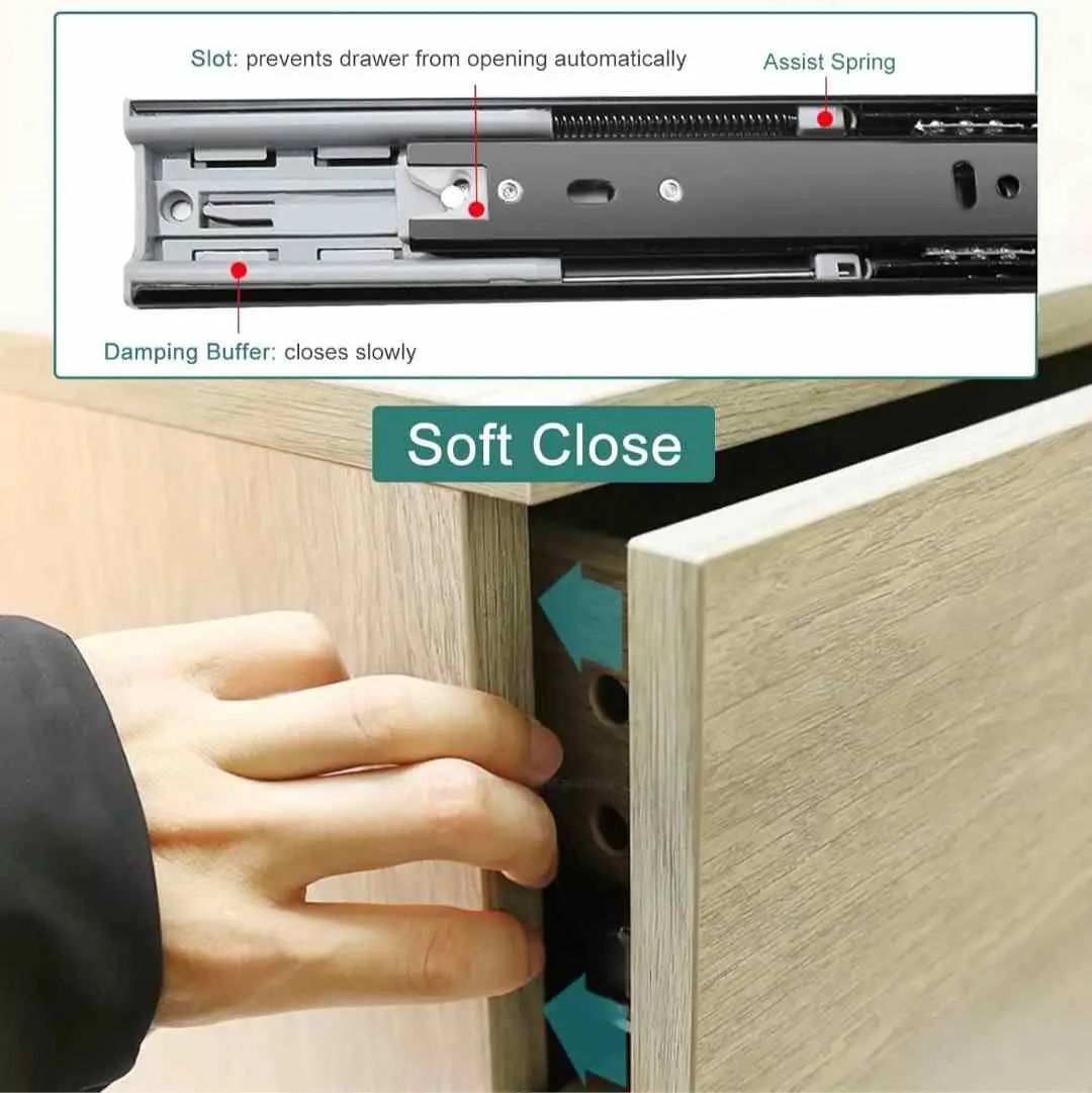 Hepo by Hettich Push to Open Drawer Channel Zinc finish | 14",16",18",20" | Telescopic  Slides 45kg Capacity Heavy(1991)