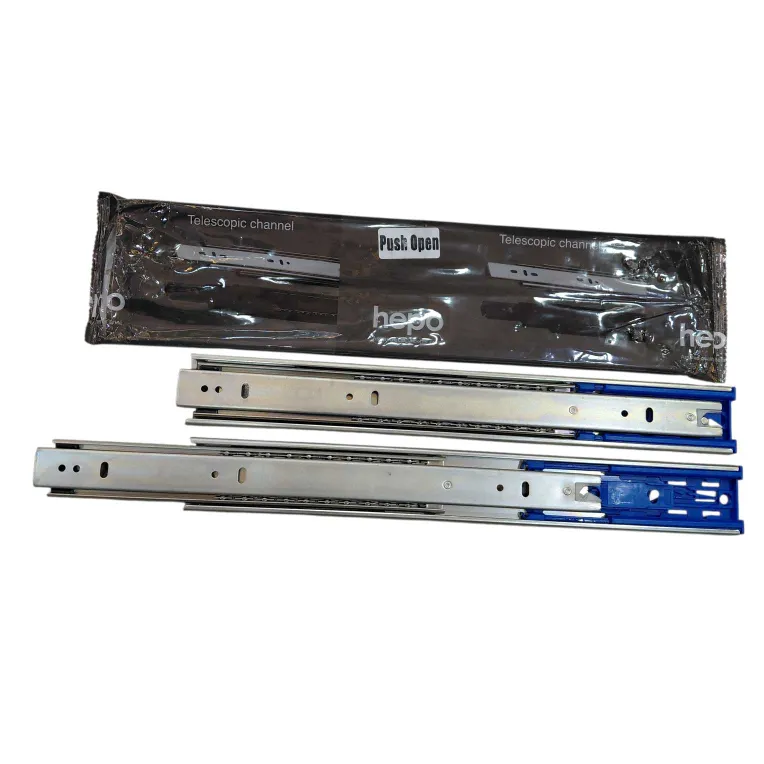 Hepo by Hettich Push to Open Drawer Channel Zinc finish | 14",16",18",20" | Telescopic  Slides 45kg Capacity Heavy(1991)