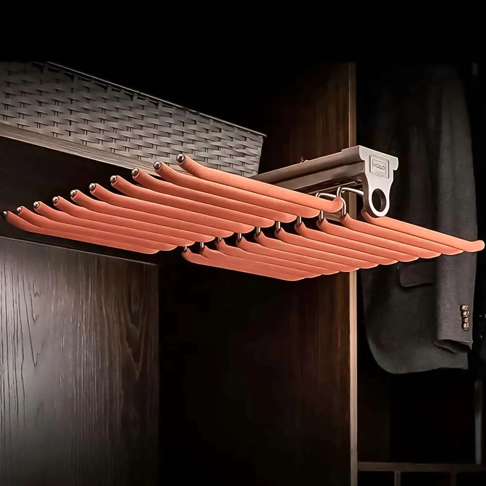 Wardrobe Organizer Pull Out Trouser/Saree Rack Soft Close Double Row 20 Arms Mocha Finish 650mm (3031)