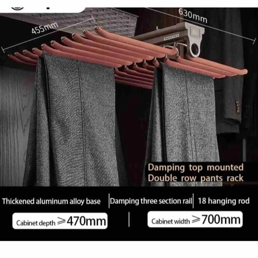Wardrobe Organizer Pull Out Trouser/Saree Rack Soft Close Double Row 20 Arms Mocha Finish 650mm (3031)