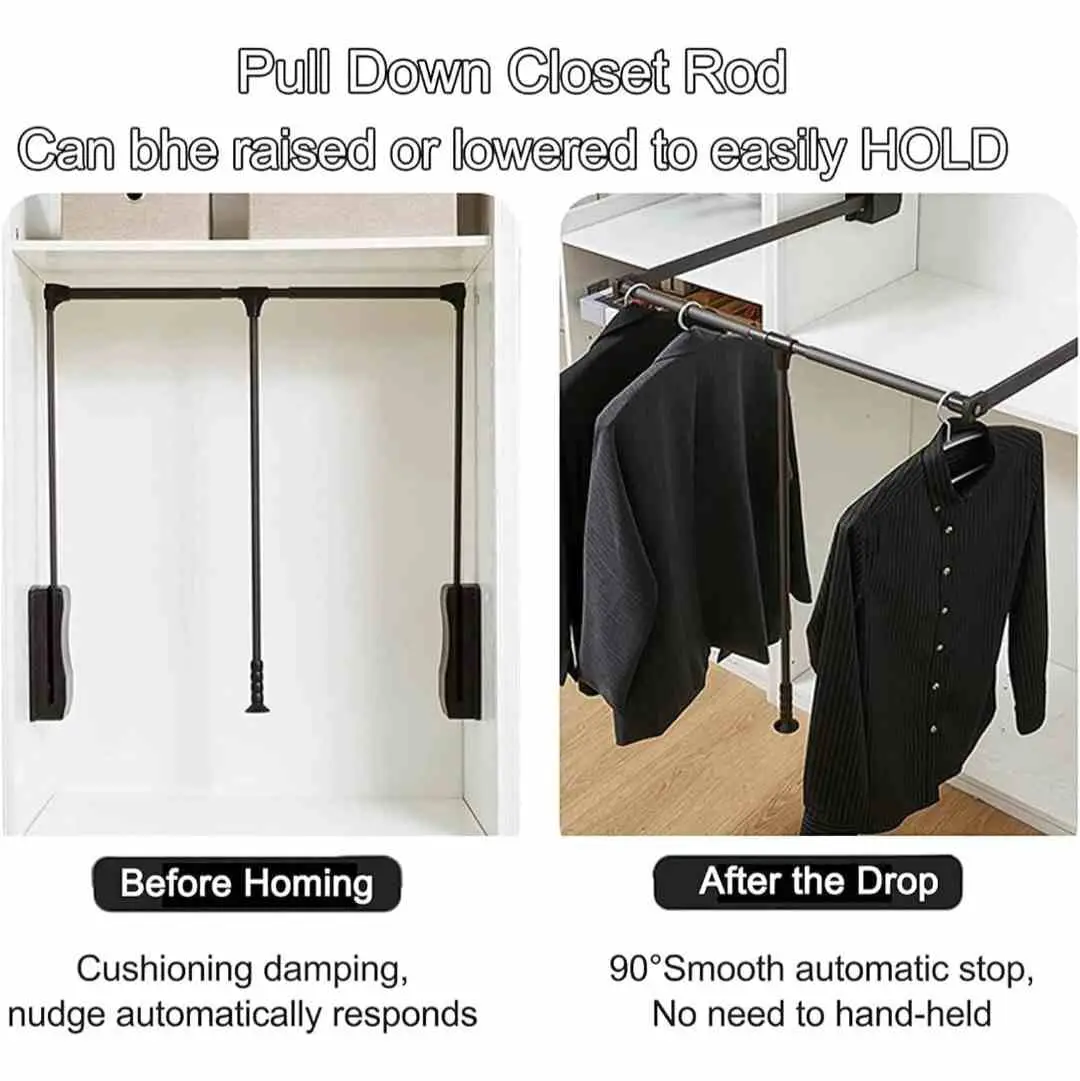 Wardrobe Pull Down Hanger Soft Close Mocha Finish Adjustable Cloth Lifter Width-(830mm–1150mm) (3032)