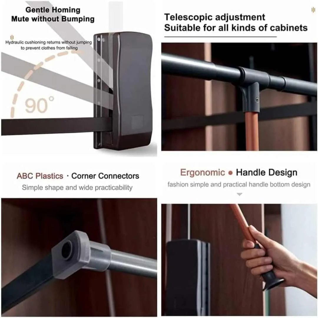 Wardrobe Pull Down Hanger Soft Close Mocha Finish Adjustable Cloth Lifter Width-(830mm–1150mm) (3032)