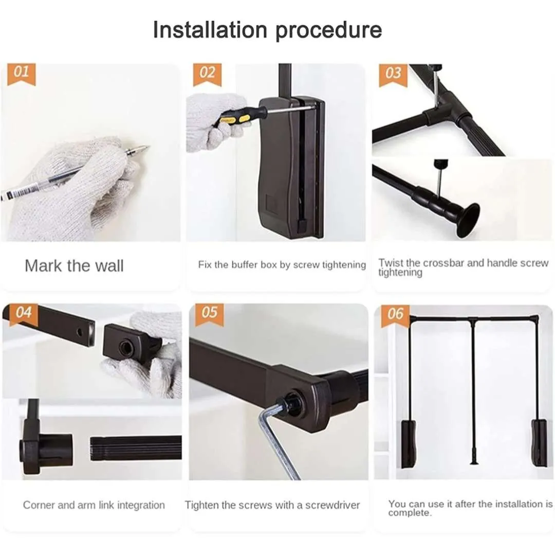 Wardrobe Pull Down Hanger Soft Close Mocha Finish Adjustable Cloth Lifter Width-(830mm–1150mm) (3032)