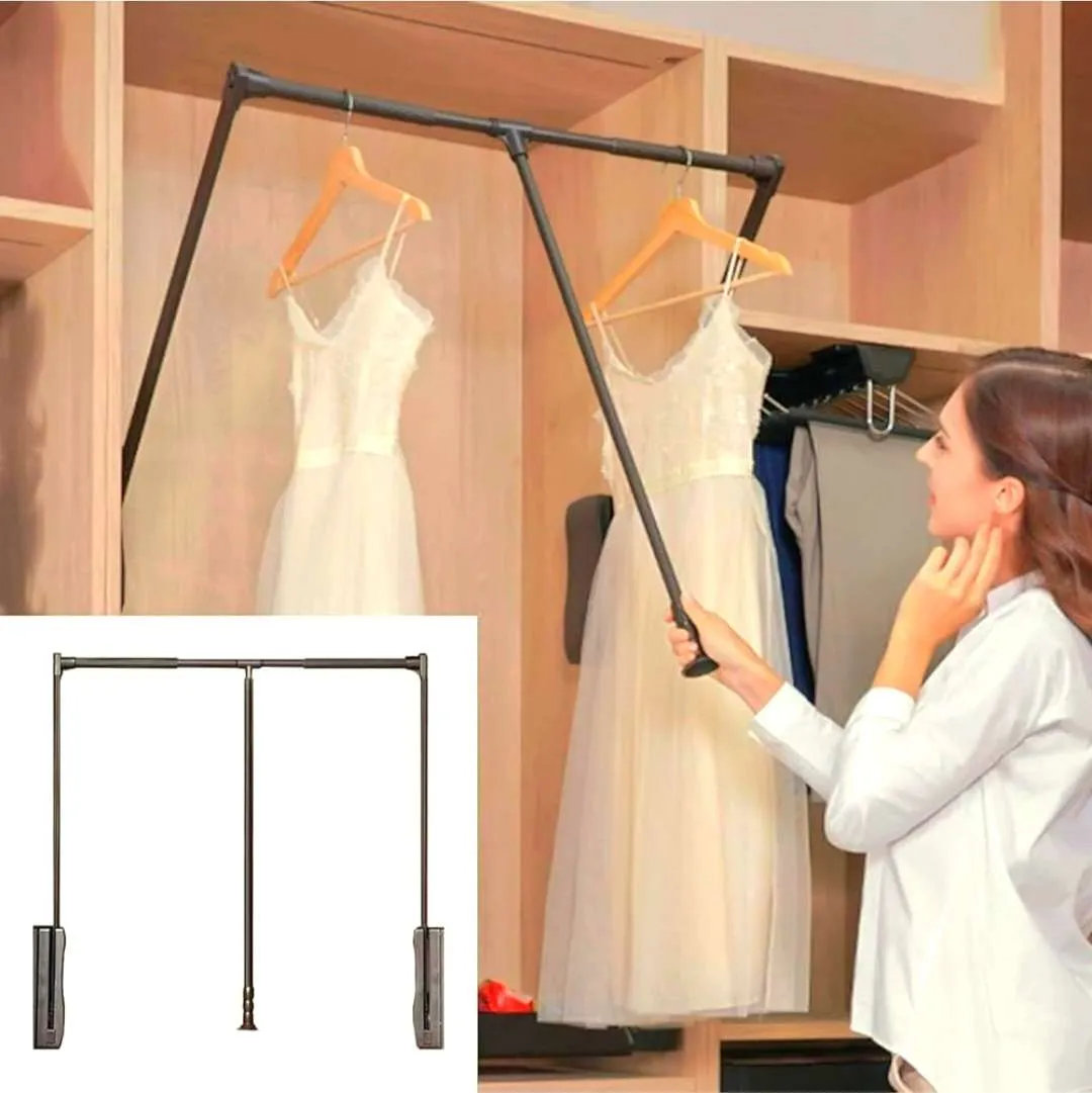 Wardrobe Pull Down Hanger Soft Close Mocha Finish Adjustable Cloth Lifter Width-(830mm–1150mm) (3032)