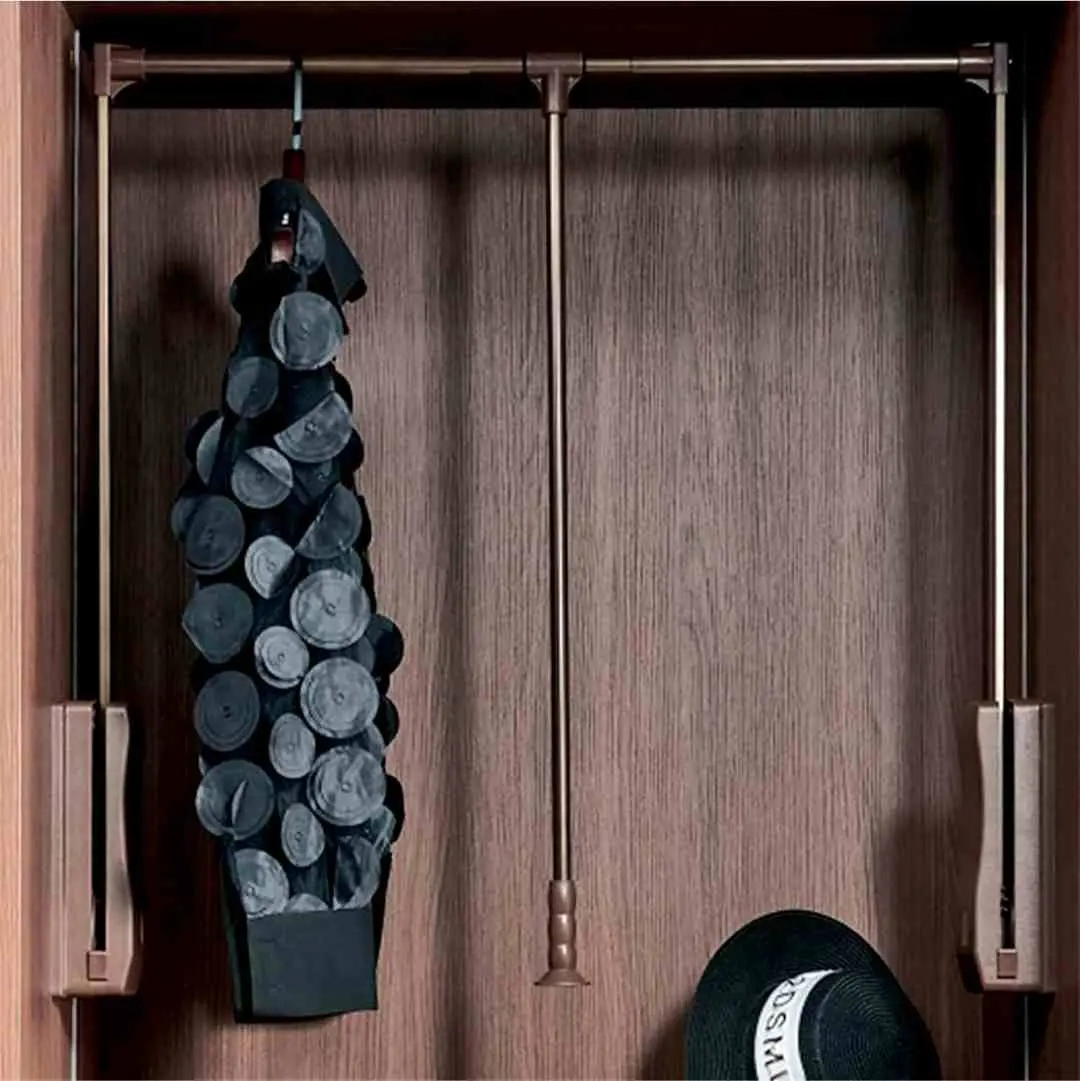 Wardrobe Pull Down Hanger Soft Close Mocha Finish Adjustable Cloth Lifter Width-(830mm–1150mm) (3032)
