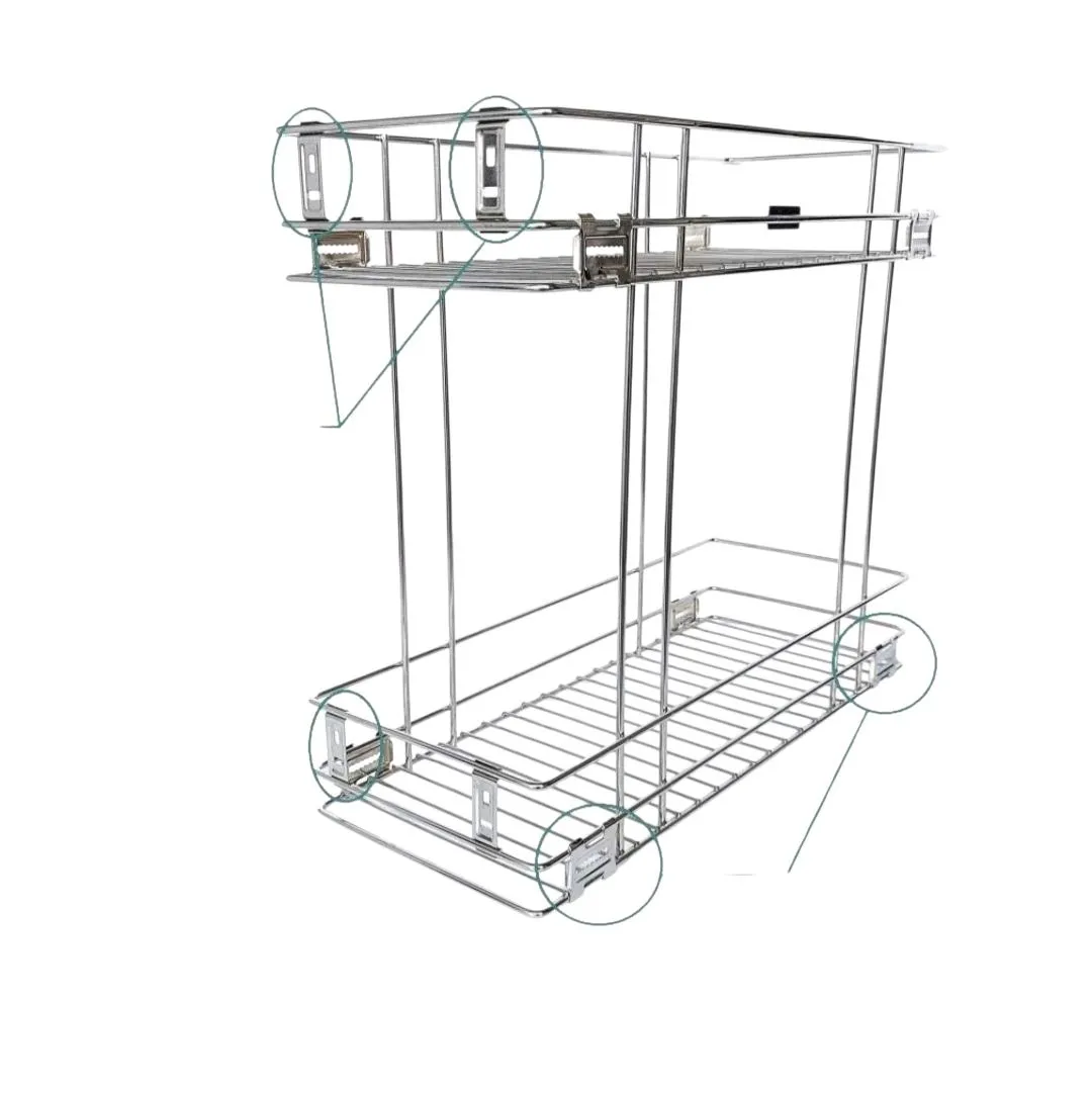Kitchen Basket Bottle Pullout 2 Shelf Stainless Steel wire Trolley Organizer  | Deep-20" | width-4",6",8",10",12" | 15 Years Guarantee(2517)