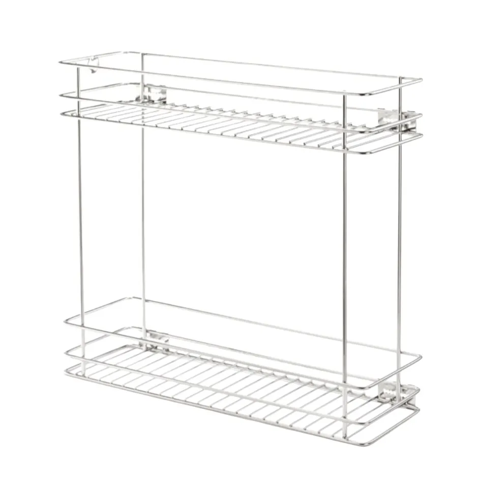 Kitchen Basket Bottle Pullout 2 Shelf Stainless Steel wire Trolley Organizer  | Deep-20" | width-4",6",8",10",12" | 15 Years Guarantee(2517)