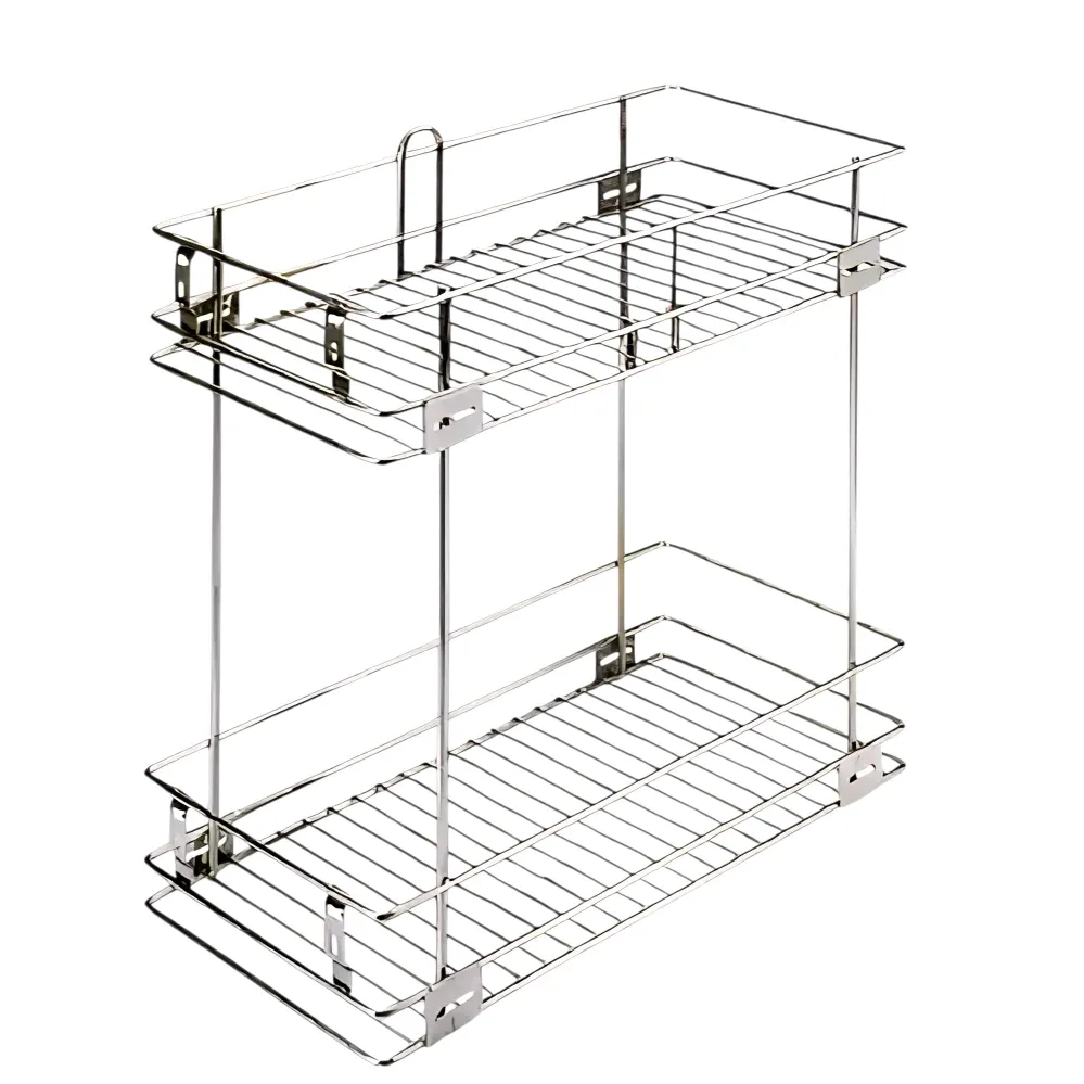 Kitchen Basket Bottle Pullout 2 Shelf Stainless Steel wire Trolley Organizer  | Deep-20" | width-4",6",8",10",12" | 15 Years Guarantee(2517)