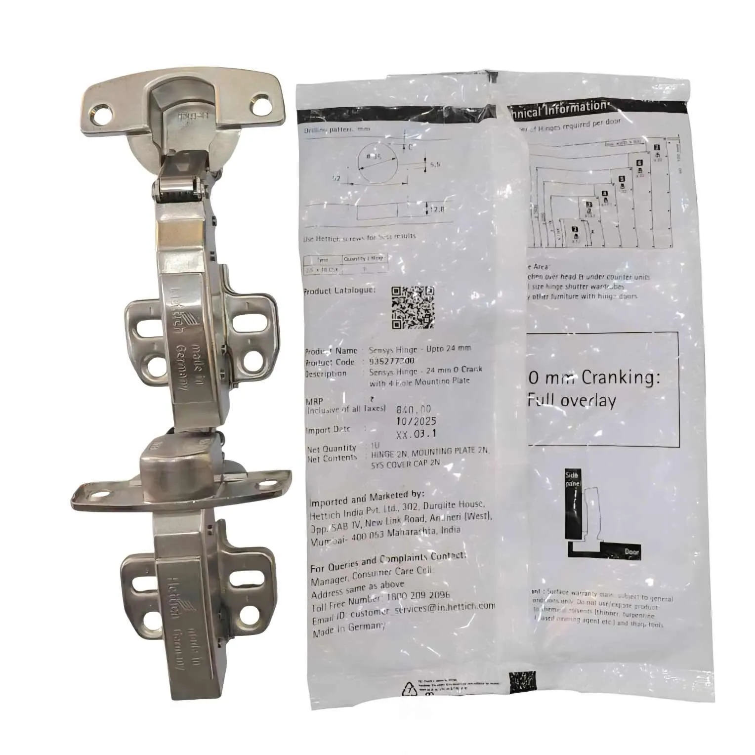 Hettich Sensys 8645i Soft Close Hinge Steel Nickel Plated 935277300 | 0 , 9.5 and 16 crank | German Quality | For 15–24mm Doors | 10 Year Warranty  (1527)