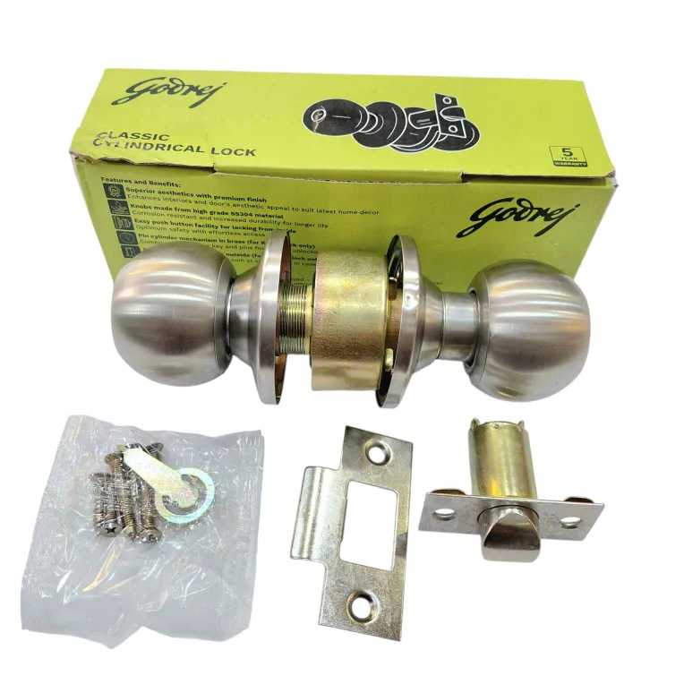 Godrej Cylindrical lock keyless 5805 stainless steel for bathroom (without key) 2years warrenty (60mm latch)(1589)