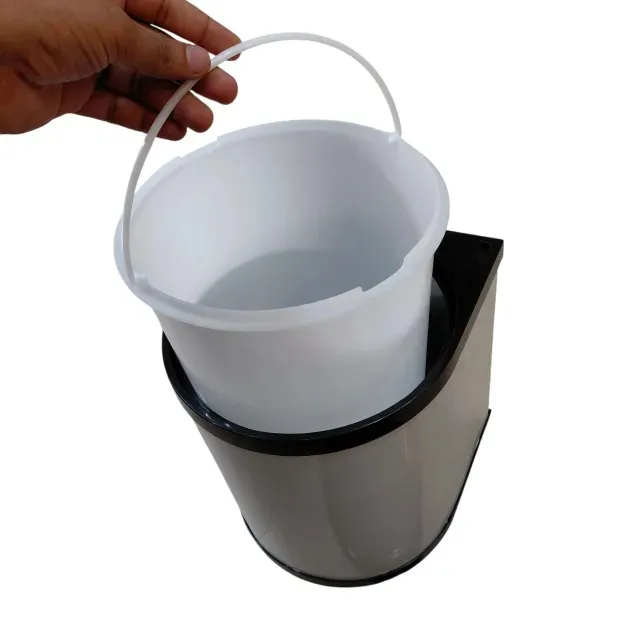 Auto Lid Dustbin 8 Ltr Stainless Steel Silver and Black Garbage Bin for Modular Kitchen Cabinets (2885)