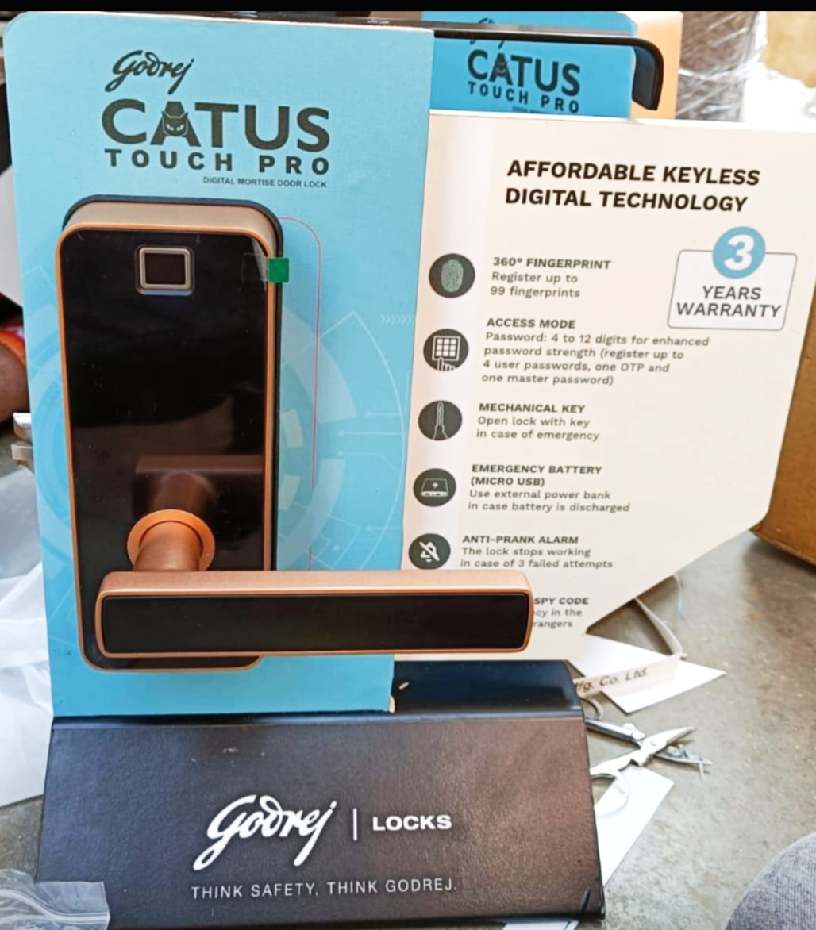 Godrej Digital mortise door lock CATUS TOUCH PRO 3 years warrenty 4206-rose gold finish access by fingerprint,pin code,key,password(1532)
