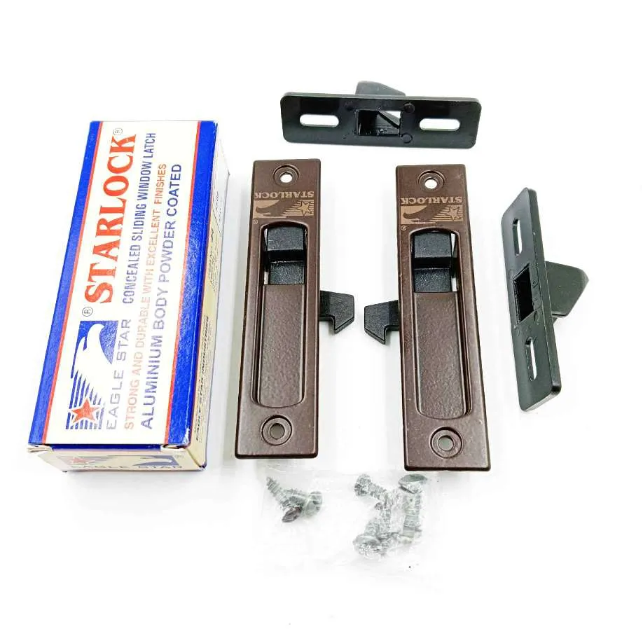 Starlock Aluminium Sliding Window Concealed Lock | set of 2 Pcs (left and right) | Brown Powder Coated 4" (1387)