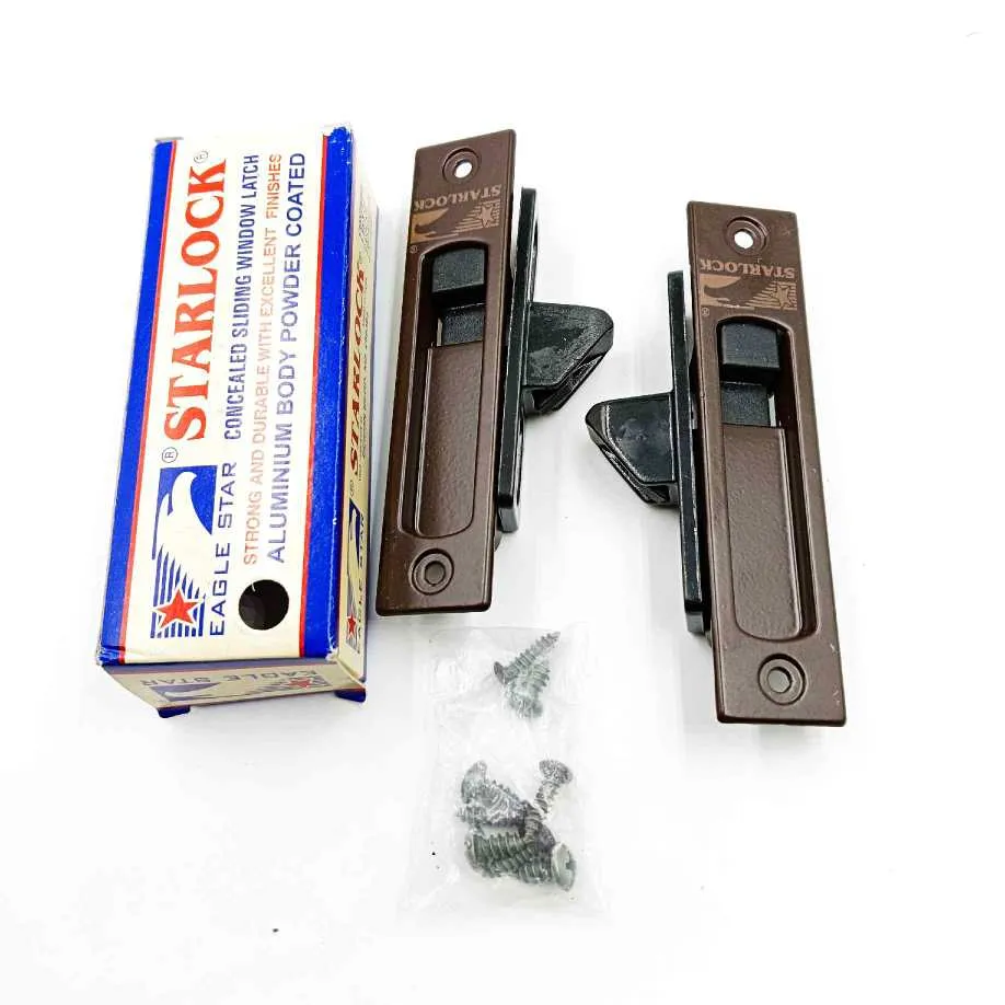 Starlock Aluminium Sliding Window Concealed Lock | set of 2 Pcs (left and right) | Brown Powder Coated 4" (1387)