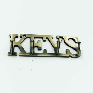"KEYS" and 'key shape' Brass antique key hanger 4hook