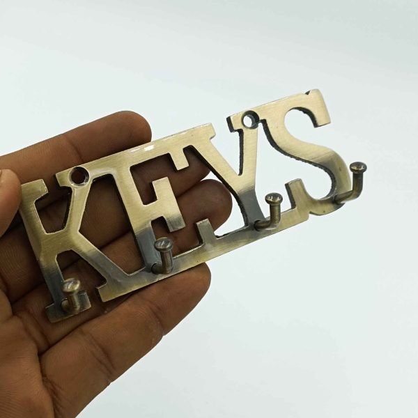 "KEYS" and 'key shape' Brass antique key hanger 4hook