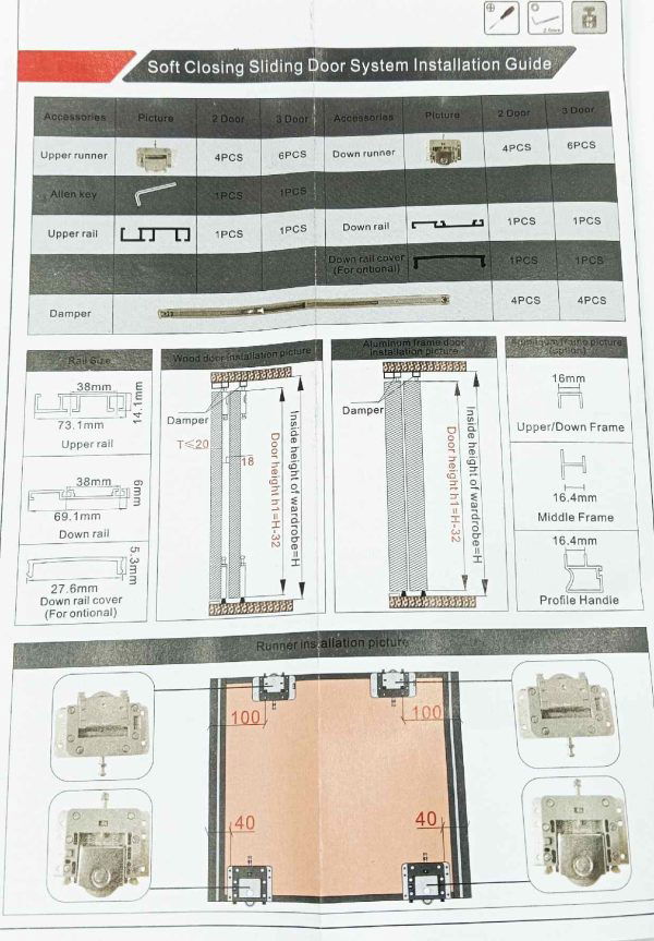 Sliding wardrobe wheel soft close