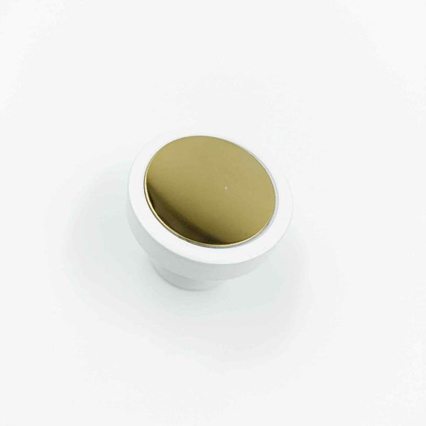 Drawer cabinet knob round white and gold