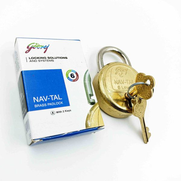 Godrej Navtal round padlock 3278 brass 6 levers
