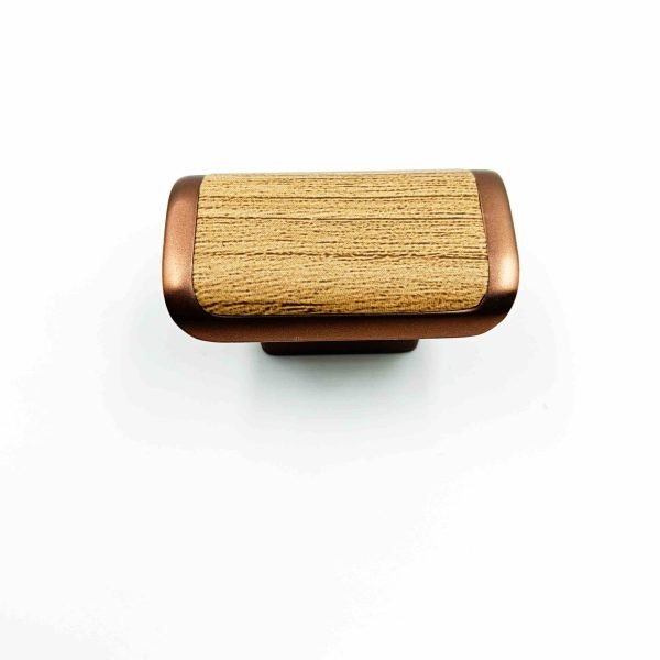 Drawer cabinet knob Rectangle teakwood with rosegold DK231 50mm