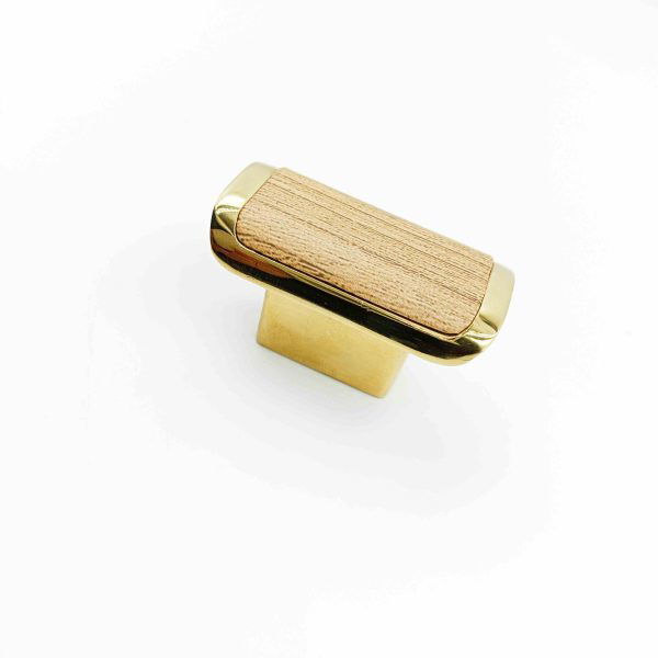 Drawer cabinet knob Rectangle teakwood with pvd gold DK231