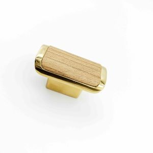 Drawer cabinet knob Rectangle teakwood with pvd gold DK231