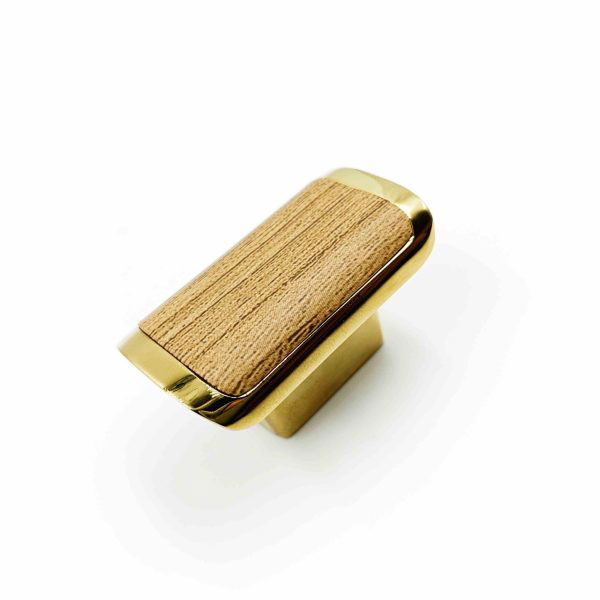 Drawer cabinet knob Rectangle teakwood with pvd gold DK231