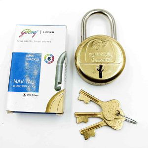 Godrej Navtal round padlock long shackle 8870 brass 6 levers