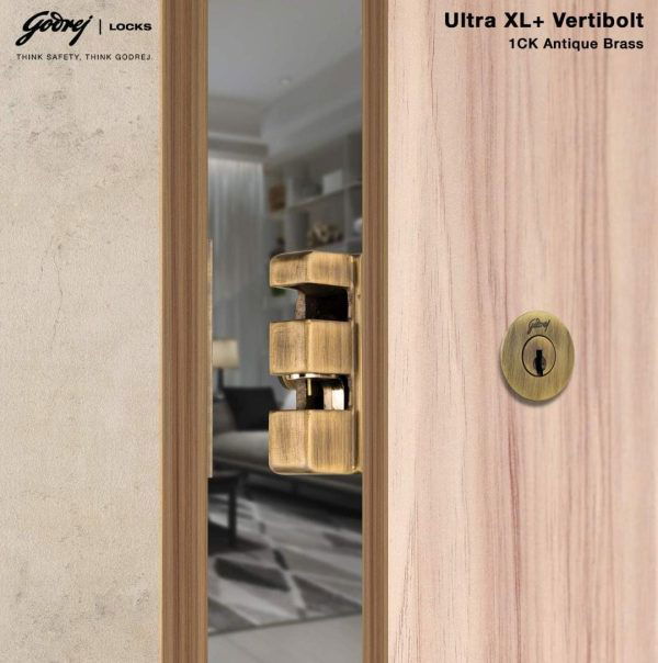 Godrej maindoor lock ultra XL+ vertibolt 1ck for double door antique brass 4290 5 year warrenty