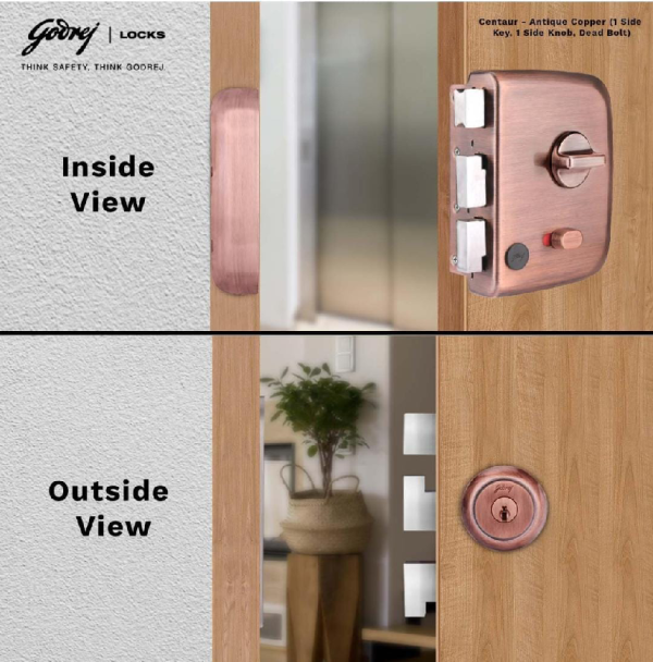 Godrej maindoor lock 3557 centaur for double doors 15 years warranty with copper(rosegold) finish