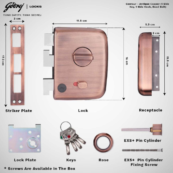 Godrej maindoor lock 3557 centaur for double doors 15 years warranty with copper(rosegold) finish