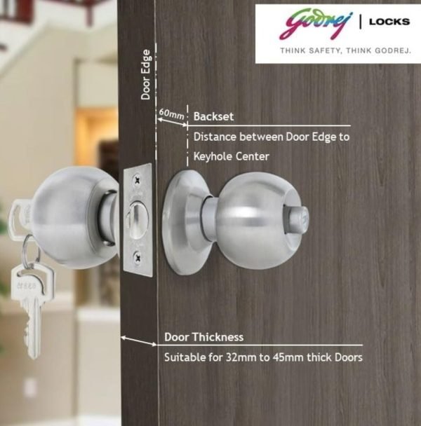 Cylindrical lock keyed godrej 5808 stainless steel for bedroom