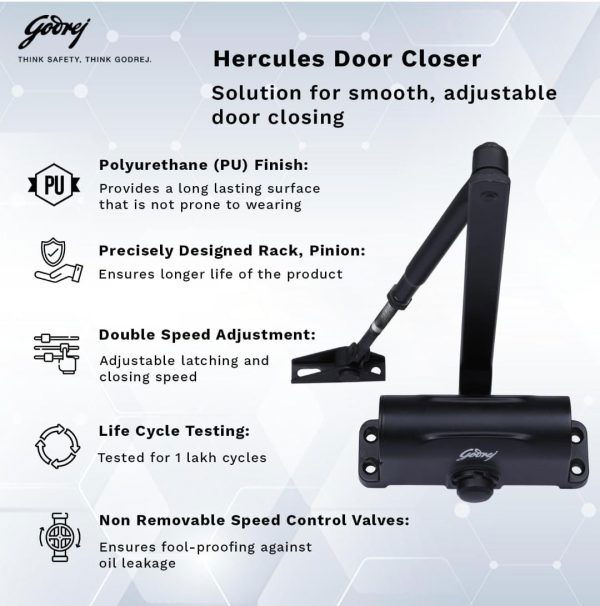 Godrej hercules door closer black finish 60kg capacity 3years warrenty 5949